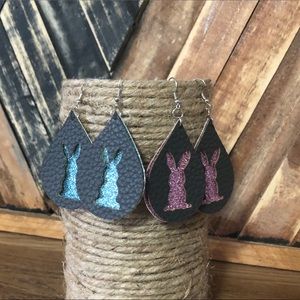Faux Leather Glitter Easter Teardrop Earrings